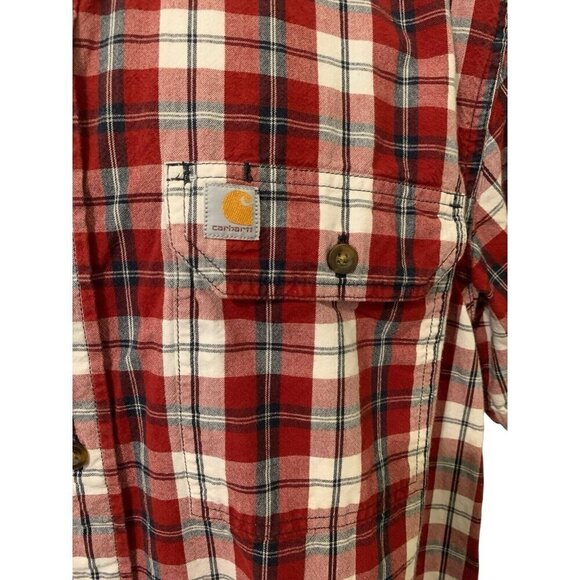 Carhartt Mens Relaxed Fit Plaid Shirt Size L Red White Blue Front Pockets - Picture 5 of 12